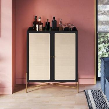 Imagem de Cristaleira 2 Portas 93cm Palhinha Pé Metal Oslo Preto/Nero/Dourado - 