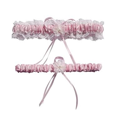 Imagem de Garrafas de casamento de renda Rimobul com trama de arremesso – Conjunto de 2 (rosa)