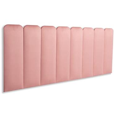 Imagem de Cabeceira Cama Box Queen Arredondada 160 X 60 Cm Kit 8 Placas Blu Interiores Cor:Veludo Rosé