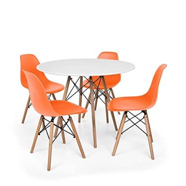 Imagem de Conjunto Mesa de Jantar Redonda Solo Branca 80cm com 4 Cadeiras Solo - Laranja