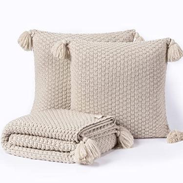Imagem de Kit Peseira Manta Casal Com Pompom 180x60 + 2 Capas de Almofadas Tricot Istambul