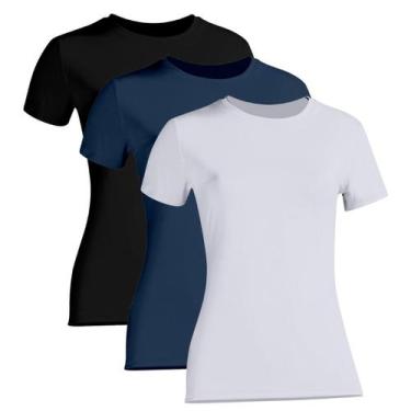 Imagem de Kit 3 Camiseta Proteção Solar Feminina Manga Curta Uv50+ 1 Marinho 1 P