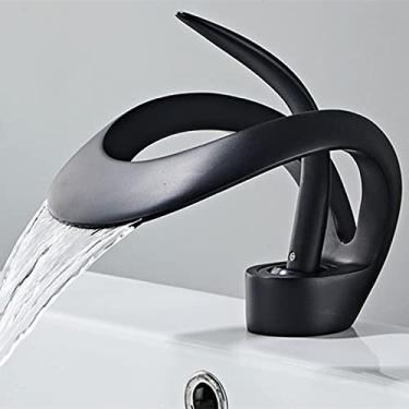 Imagem de Torneira de bacia de banheiro dourada/branca Torneira de banheiro preta de latão cinza torneira misturadora de pia quente & Torneira da Bacia da Cachoeira Fria,1