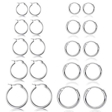 Imagem de Conjunto de 10 pares de brincos de argola pequenos arredondados de aço inoxidável para mulheres sem níquel, 10 mm - 18 mm