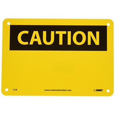 Imagem de NMC Placa C1R CUIDADO - 25,4 cm x 18 cm, Sinalização de plástico rígido com impressão preta na base amarela