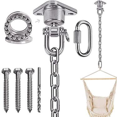 Imagem de IOH Kit de suspensão para cadeira de rede com rolamento silencioso com corrente de aço inoxidável de 100 cm/1 m, SUS 304 antiferrugem, capacidade para 499 kg, sacos de perfuração para parquinho de brinquedo (3 parafusos para madeira)