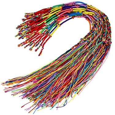 Imagem de Hotop 30 pulseiras trançadas feitas à mão, corda trançada, arco-íris, cores sortidas, cordão da amizade, para pulso, tornozelo, lembrancinhas de festa para adolescentes, 13-15 inches, Nylon