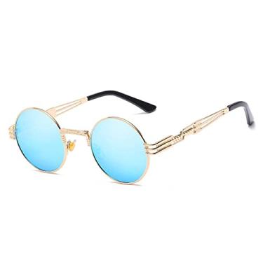 Imagem de Óculos de sol redondos de metal retro steampunk fashion para homens e mulheres primavera perna colorida uv400, n13 ouro gelo azul, tamanho único