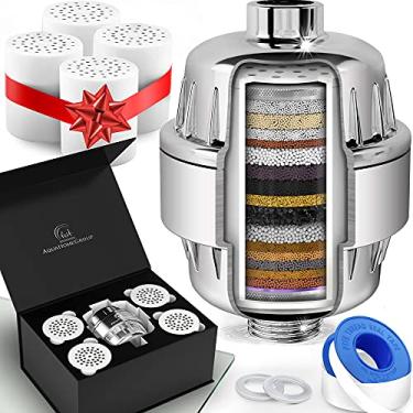 Imagem de AquaHomeGroup Filtro de chuveiro de 20 estágios com vitamina C E para água dura – Filtro de água de chuveiro de alta saída para remover cloro e flúor – 5 cartuchos incluídos – Filtro