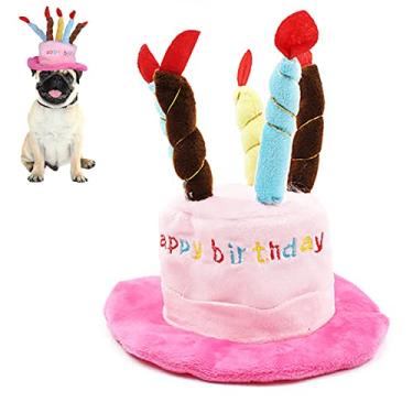 Imagem de Yajun Chapéu de aniversário de cães de pelúcia chapéu gorro de gato fofo ajustável velas coloridas boné reutilizável decoração de festa para cão pequeno médio, rosa, tamanho único