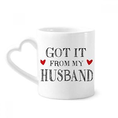 Imagem de Caneca Got It From My Husband Dia dos Namorados café cerâmica copo de coração de vidro