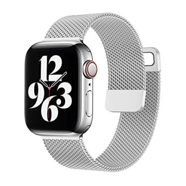 Imagem de SDUTIO para pulseira de relógio 44mm 40mm 38mm 42mm acessórios pulseira smartwatch loop magnético para i-Watch Serie 3 4 5 6 se 7 pulseira (cor: prata, tamanho: 42mm-44mm-45mm)