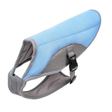 Imagem de Arnês de colete refrescante para cães, respirável leve para roupas de cachorro de verão, colete de gelo de malha para caminhar, correr de alta visibilidade, azul, G