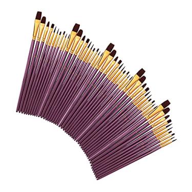 Imagem de LUGU 50 PCS Nylon Pincéis de elo Set A sta Pincel Lote Múltiplas Médias Escovas pa Aquarela Guache Pintu A Ó G nde Arte Fontes de Desenho Roxo Penholder