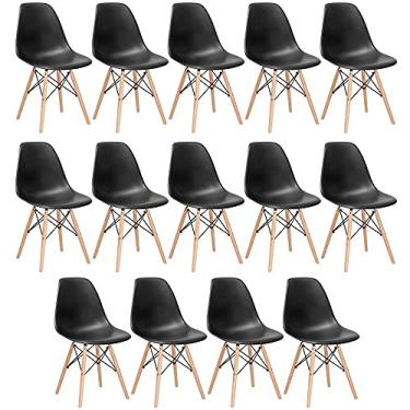 Imagem de Loft7, KIT - 14 x cadeiras Charles Eames Eiffel DSW - Base de madeira clara - Preto