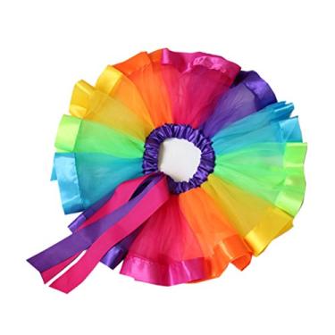 Imagem de Saia tutu em camadas arco-íris saia tutu laço dança babados saia saia saia para (arco-íris)