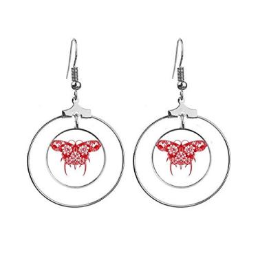 Imagem de Brincos de borboleta de pipa chinesa em vermelho com argola pendurada, joia circular