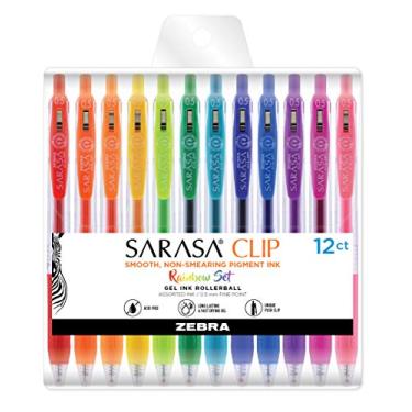 Imagem de Zebra Pen Caneta de gel retrátil Sarasa Clip, ponta fina, 0,5 mm, cores sortidas, pacote com 12