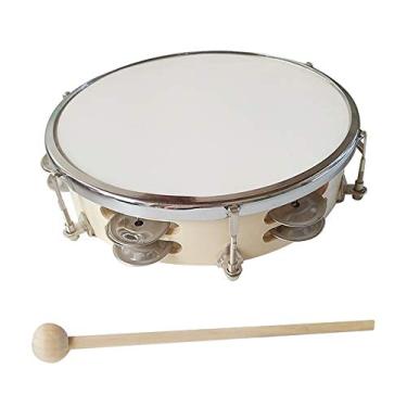 Imagem de SIMBAE Pandeiro para tambor de mão de pandeiro de 20 cm com duas fileiras jingles instrumento de percussão para adultos