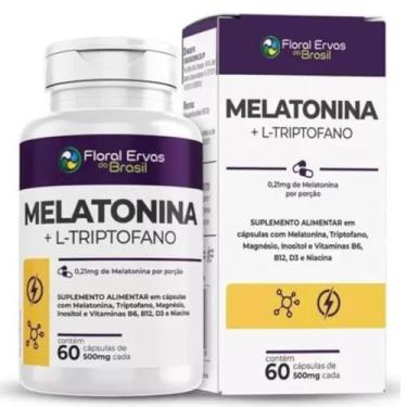 Imagem de Melatonina + L Triptofano + Niacina + Vit B6 B12 D3 500mg Puro 60Cáps Floral Ervas