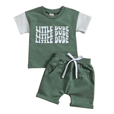 Imagem de Conjunto de camisa e gravata para meninos e crianças pequenas, manga curta, estampas, camisetas, shorts, roupas para bebês e meninos, Verde, 3-6 Months