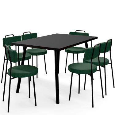 Imagem de Mesa de Jantar Montreal Preto 135cm com 06 Cadeiras Industrial Barcelona F01 Couríssimo Verde - Lyam