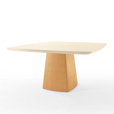 Imagem de Mesa de Jantar Classy Quadrada Tampo em Vidro Off White – 1,35m x 1,35m Mesa de Jantar Classy Quadrada Tampo em Vidro Off White – 1,35m x 1,35cm