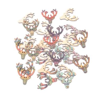 Imagem de Operitacx 150 Peças Botões Alces de Natal artesanato a granel botões de artesanato DIY camiseta scrapbook decoração de roupas adorável de madeira prendedor decorações chifres