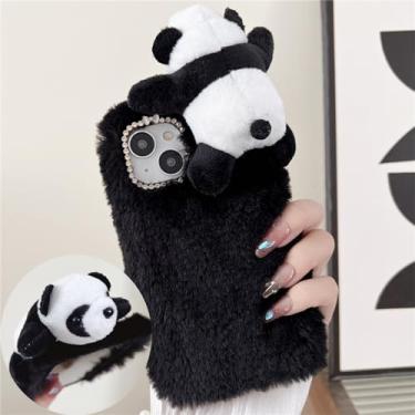 Imagem de GuluGuru Capa para celular Motorola Moto G9 peludo, fofo panda preguiçoso, macio, adorável desenho animado, animal, boneca, pele peluda, fofa, capa para celular, estampa de amor em forma de coração