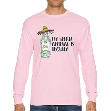 Imagem de Camiseta de manga longa My Spirit Animal is Tequila Cinco de Mayo Party Drinking, Rosa claro, P