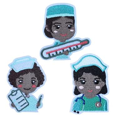 Imagem de KLORIZ 3 peças de remendos de enfermeira de desenho animado preto menina poder bordado ferro em apliques acessórios de roupas