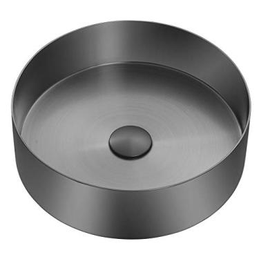 Imagem de Zeek Pia de banheiro preta de aço inoxidável bronze acima do balcão bacia de vaso moderna revestimento nano PVD pia redonda de 35,5 cm com ralo pop-up