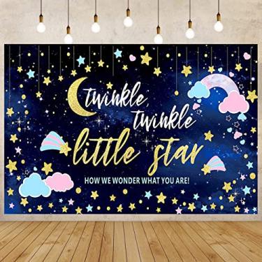 Imagem de Banner de revelação de gênero cintilante estrela pequena revelação de gravidez fundo de fotografia rosa azul nuvem banner glitter pequena estrela chá de bebê banner para festa, 180 x 119 cm