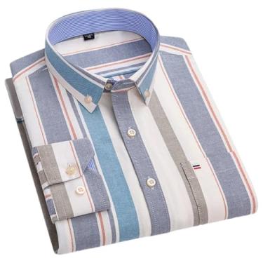 Imagem de Camisa masculina xadrez casual de algodão manga comprida ajuste regular fácil de cuidar, não passar a ferro, outono, primavera, roupas masculinas, H-h-539, 3G