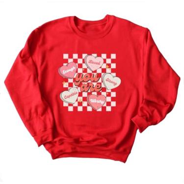 Imagem de Ykomow Camisetas femininas de Dia dos Namorados Xadrez Love Heart Valentines Day Camisolas Raglan Tops, 3 - Vermelho, G