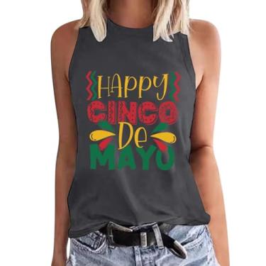 Imagem de Regata feminina de Mayo com estampa fofa de treino, sem mangas, gola redonda, camiseta de festa mexicana, Cinza escuro, M
