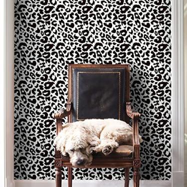Imagem de Ismoon Papel de parede delicado preto e branco para descascar e colar 43 x 200 cm papel de parede leopardo papel de contato branco moderno papel de parede removível engrossado papel autoadesivo para decoração de casa rolo de filme de vinil