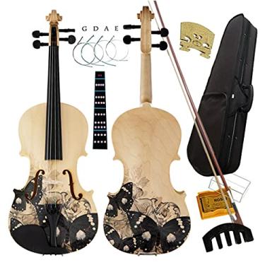 Imagem de Aliyes Conjunto de violino artístico distinto projetado para iniciantes/estudantes/crianças/adultos com estojo rígido, arco, cordas extras (4/4/tamanho completo)