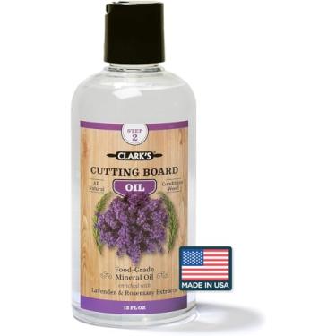 Imagem de CLARK'S Óleo de tábua de cortar – Óleo mineral de grau alimentício – extratos de lavanda e alecrim – Condicionador para blocos de madeira – Restaura e protege – 350 ml