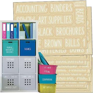 Imagem de Talented Kitchen 142 Etiquetas para organização de escritórios e artesanato. Adesivos pré-impressos transparentes. Recipiente resistente à água e etiquetas de cesto para descongestionar o armário e espaço de trabalho, White Office & Crafts Labels, Office & Crafts, 142 White Labels