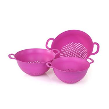 Imagem de Mintra Home Conjunto de escorredores de plástico para coador: 3, 3,5 e 4 litros (fúcsia), alças duplas fortes e tigela profunda, seguro sem BPA - use para macarrão, macarrão, espaguete, legumes (tamanho sortido)