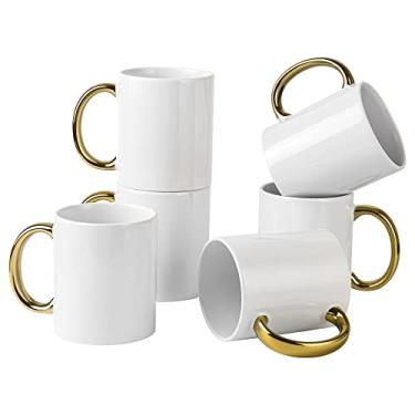 Imagem de BYCNZB Conjunto de 6 canecas brancas de sublimação em branco de 340 g canecas de cerâmica revestidas DIY para café chá, latte, cappuccino cacau ou presentes DIY branco/dourado