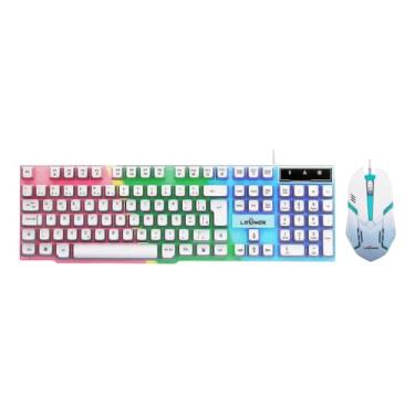 Imagem de Kit Teclado e Mouse Gamer Branco com Retroiluminação RGB - Kit USB, Design Ergonômico para Jogos.