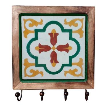 Imagem de Cabideiro Em Madeira Com Ladrilho Hidráulico Porta Chaves Roupas Bolsas Ladrilho E1