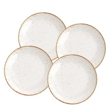 Imagem de Aparelho de Jantar Jogo de Pratos Rasos Barô by Tramontina 25 cm Rústico Marrom Porcelana Decorada 4 Peças