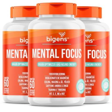 Imagem de Mental Focus, Fosfatidilserina, Tirosina, Taurina, Caféina, Magnésio Glicina, Colina e vitaminas, Bigens, Kit 3x 60cps