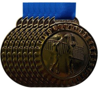 Imagem de Kit 21un Medalhas De Metal Esporte Vôlei 4,5cm Com Fita Azul bronze