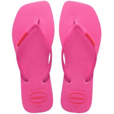 Imagem de Chinelo Havaianas Slim Square Logo Pop Up Ponta Quadrada Feminina (Rosa Flux, BR, Adulto, Faixa Numérico, M, 33, 34)
