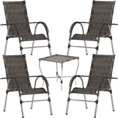 Imagem de Conjunto de 4 Cadeiras e Mesa de Centro para Área Externa Resistente a Chuva e Sol Trama 