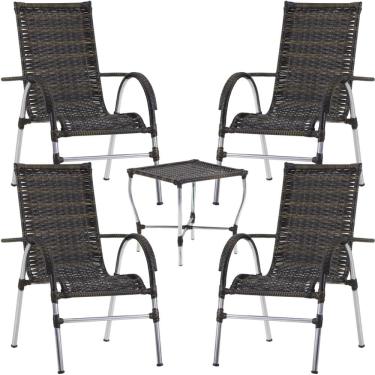 Imagem de Conjunto de 4 Cadeiras e Mesa de Centro para Área Externa Resistente a Chuva e Sol Trama 